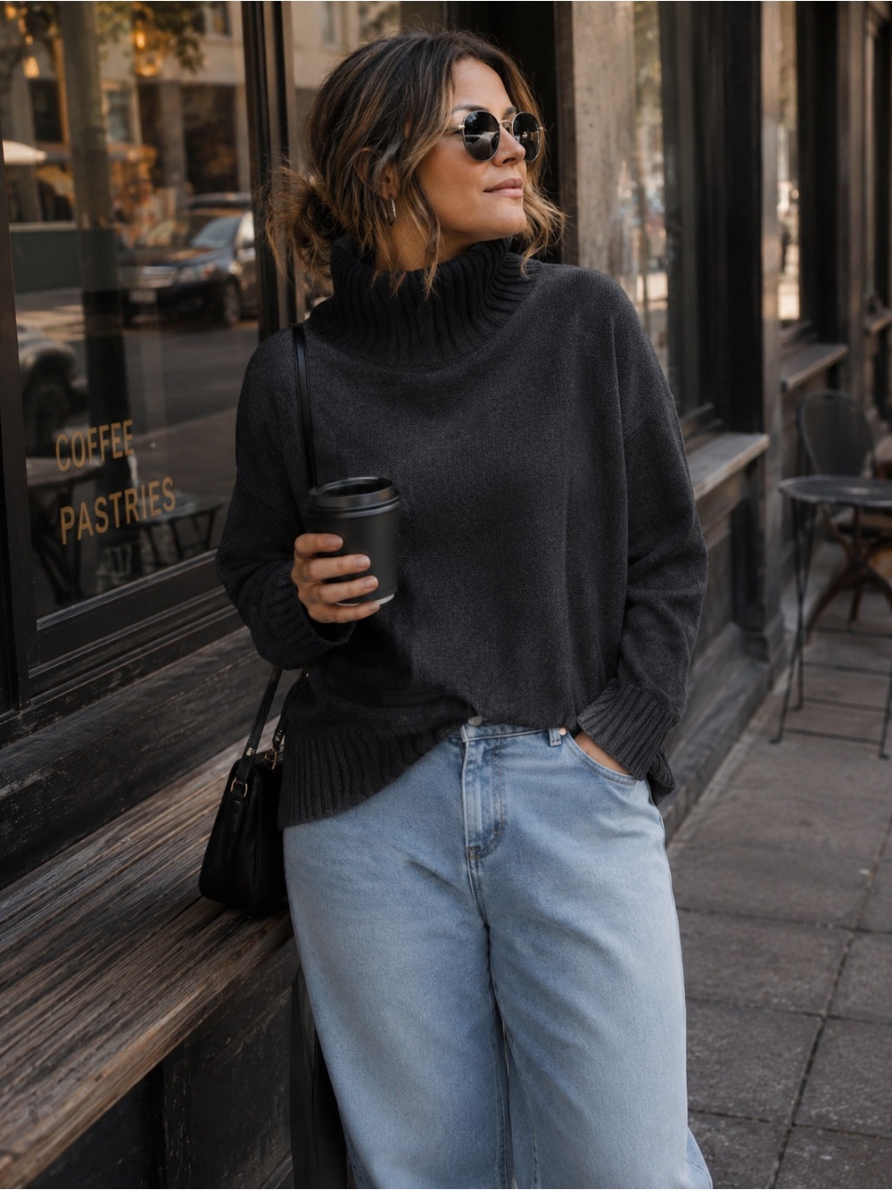 Pura black Funnel Neck 100% Cashmere Sweater
